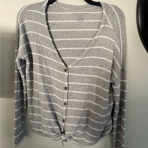American Eagle Outfitters Gray and White Striped Cardigan